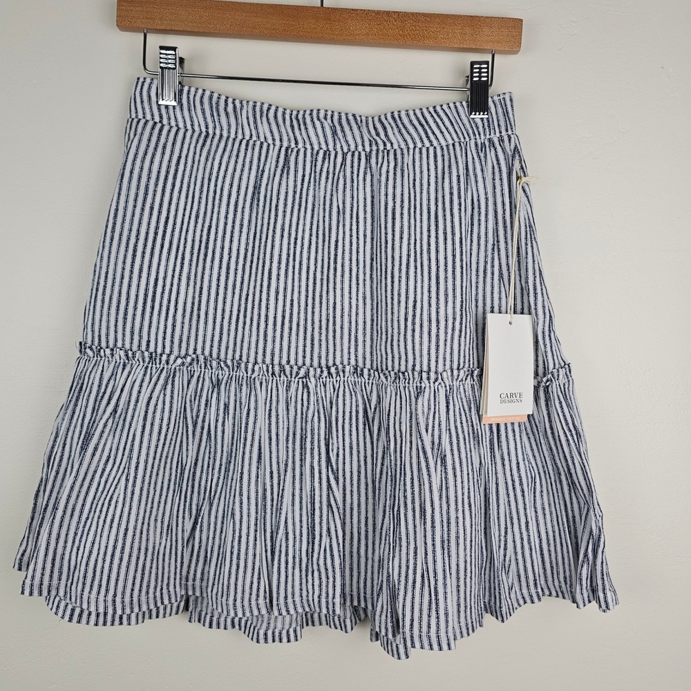 NWT Carve Designs Skirt Women S Navy Milos Stripe Skirt Tiered Organic Cotton